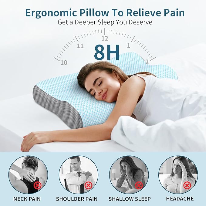Cervical Neck Pillow for Pain Relief, Contour Memory Foam Pillows for Sleeping, Ergonomic Pillow Orthopedic Cooling Pillow Bed Pillow Neck Support for Side Back Stomach Sleepers
