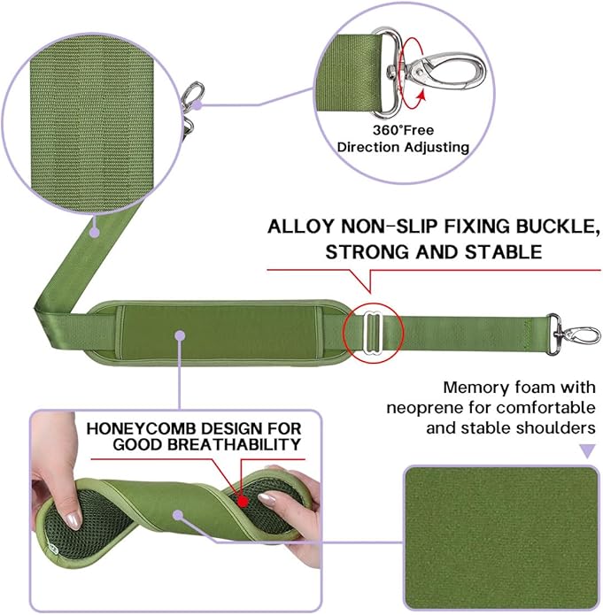 60 Inch Shoulder Strap with Removable Ultra-Thick Pad，Adjustable Buckles and Metal Hooks