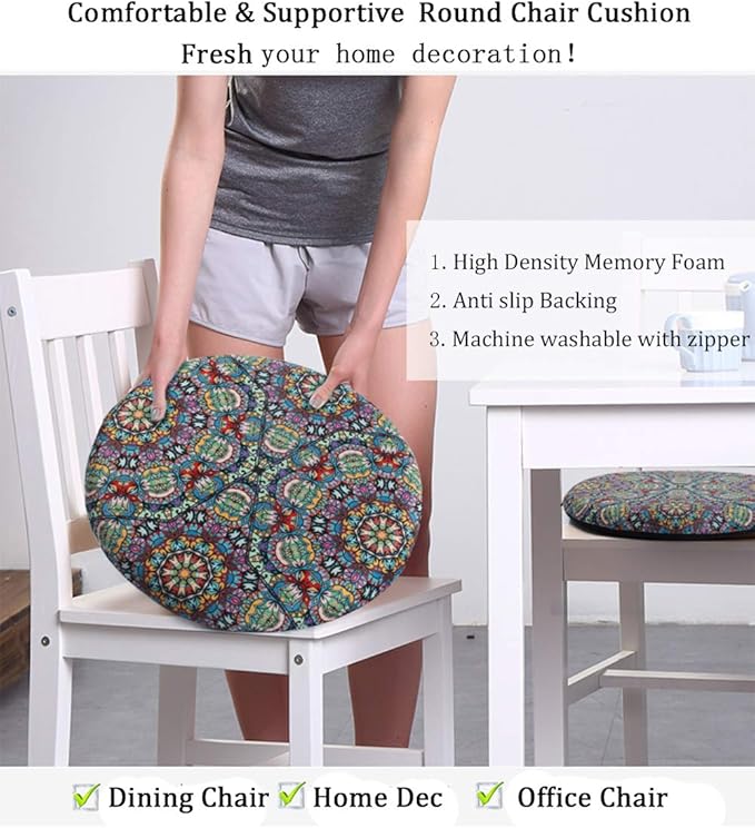 Sigmat Memory Foam Seat Cushion Anti-Slip Soft Round Stool Cushion Chair Pad 20 Inch Geometric