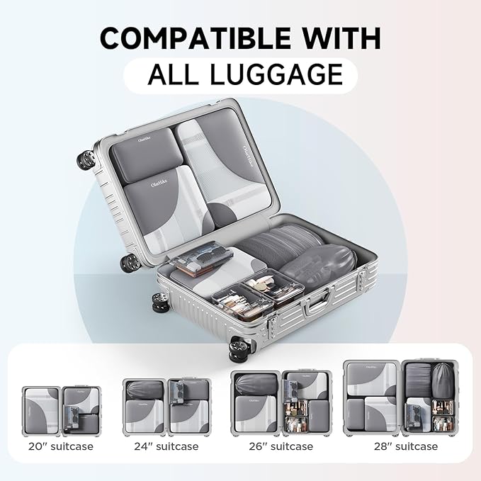 11 Set Packing Cubes for Travel, Gifts for Women Mom Kids, TSA Approved Bags for Makeup, Cosmetic, Toiletry, Suitcase Organizers for Checked Luggage, Cruise Essentials,Airplane Accessories, Grey