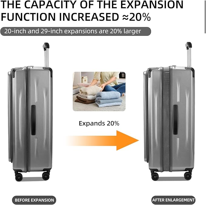 Premium Carry On Luggage, 20Inch&29 Inch Top Opening Airline Approved ABS+PC Hard Shell Suitcases with Silent Wheels, TSA Lock,Front Pocket and Wet-dry Separated Six-piece Set