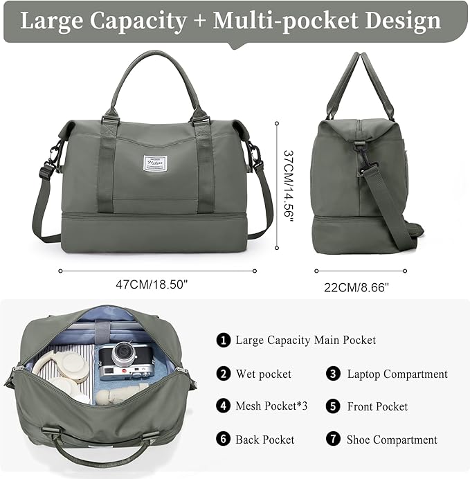 Weekender Bags for Women,Personal Item Travel Bag with Shoes Compartment,Overnight Travel Duffel Bag with Toiletry Bag