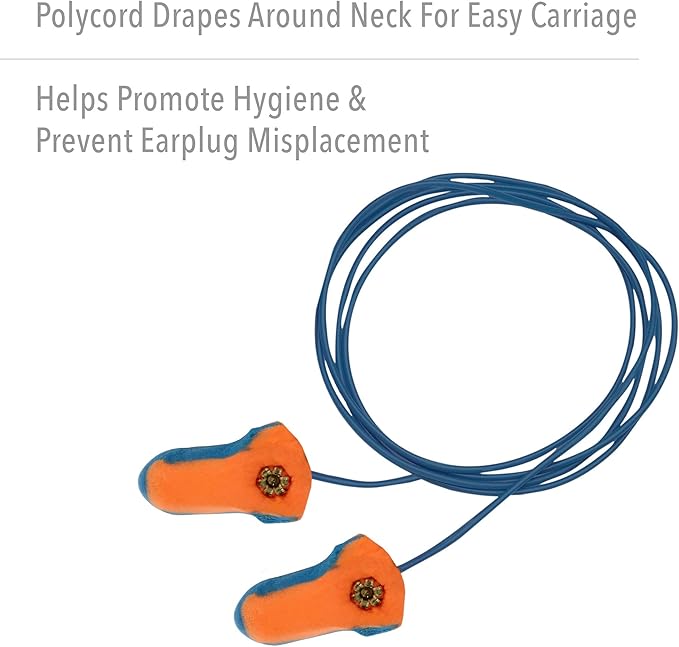 Howard Leight by Honeywell LT-30 Hundred-Pair 32NRR Laser Trak Corded Single-Use Earplugs - Orange/Blue