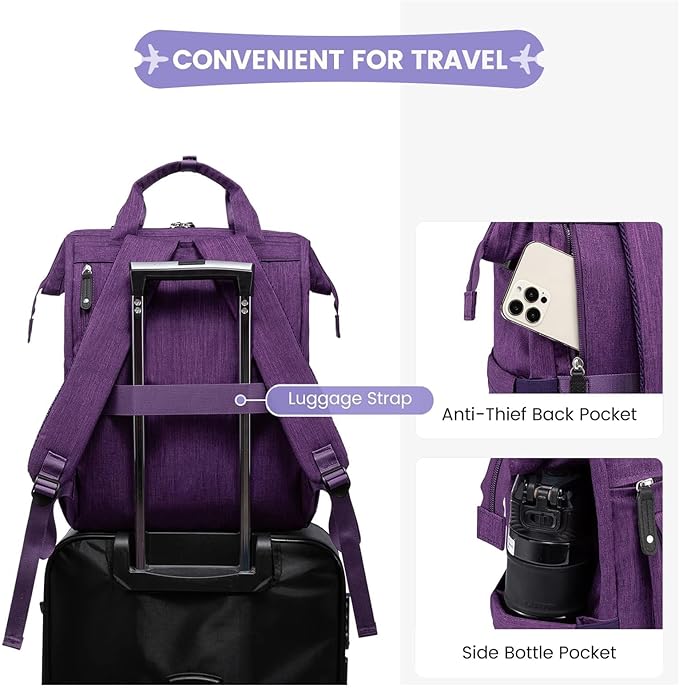 LOVEVOOK 15.6 inch Laptop Backpack for Women, Teacher Nurse Work Travel Backpacks Purse,Computer Bag, Purple