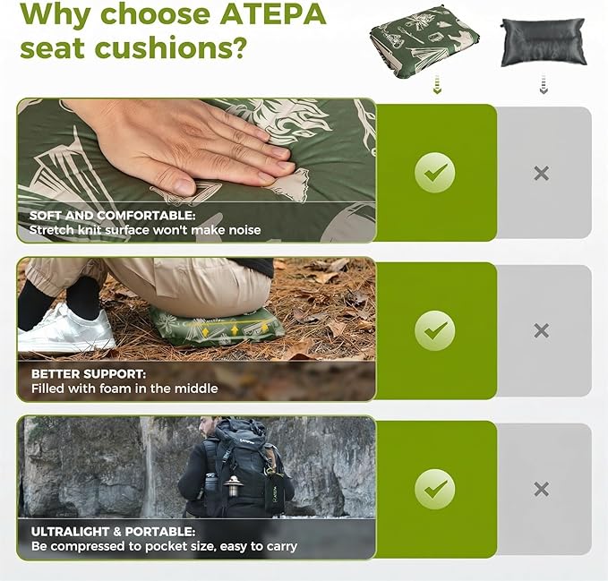 ATEPA Inflatable Seat Cushion, Self-Inflating Portable Stadium Airplane Travel Foam Cushion Pad for Camping, Sports Events, Outdoor