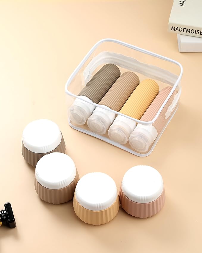 Travel Bottles 8 Pack, TSA Approved 3 oz Toiletries Containers, Leak Proof Silicone Squeezable Essentials Jars with Clear Bag