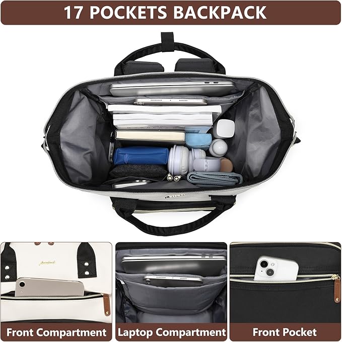 Focdod Backpack for Women, Fits 15.6 Inch Laptop Bag Fashion Travel Work Bag, Business Computer Waterproof Backpack Purse, College Backpacks Beige Black Brown