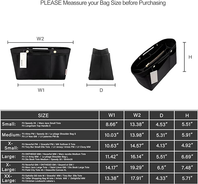 ZTUJO Purse Organizer Insert For Handbags, Silky Bag Organizer With 2 Zippers For Speedy Neverful Tote and More (Black, X-Small)