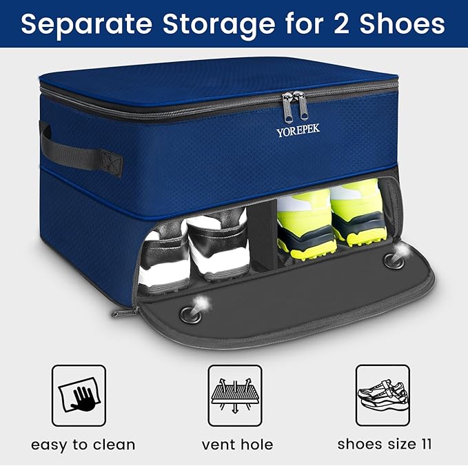 YOREPEK 2 Layer Golf Trunk Organizer, Golf Gifts for Men with Separate Ventilated Compartment for 2 Pair Shoes, Waterproof Car Trunk Locker for Balls, Tees, Clothes, Gloves, Gifts for Golfers