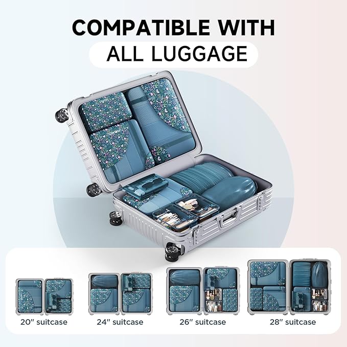 11 Set Packing Cubes for Travel,Gifts for Women Mom Kids,TSA Approved Bags for Makeup,Cosmetic,Toiletry, Suitcase Organizers for Checked Luggage,Cruise Essentials,Airplane Accessories,Dark Blue Floral