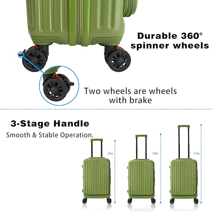 Carry on Luggage Airline Approved, Carry on Suitcases with Wheels, Expandable Suitcase with YKK zipper, Top Open Design Luggage with Spinner wheels, Perfect for Gift, Pale Green Luggage.