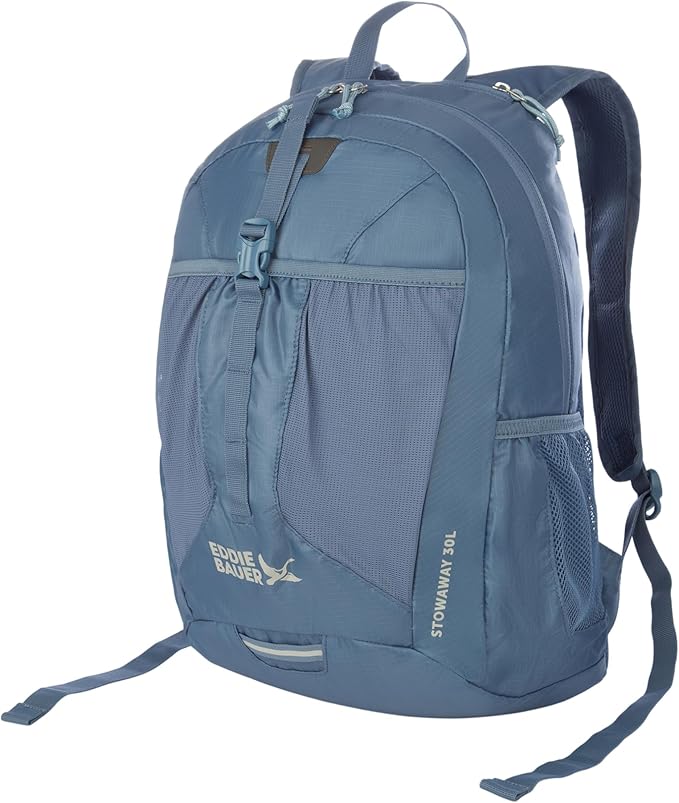 Eddie Bauer Stowaway Packable Backpack | Travel | Outdoor | Lightweight | Foldable | Durable | Ripstop Polyester | 30L - Blue Tile