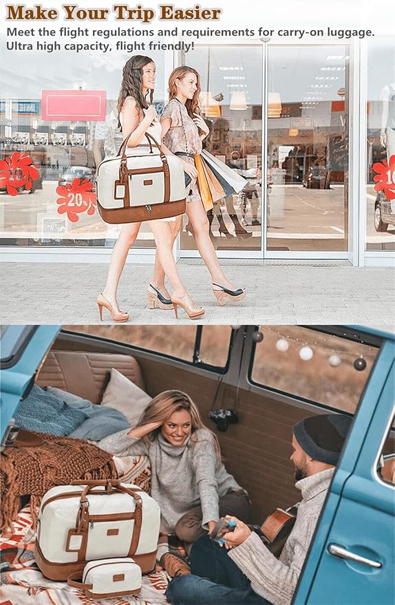 Wogarl Weekender Bags for Women Large Overnight Bag Weekend Travel Duffel Bag Carry on Shoulder with Shoe Compartment Toiletry Bag for Travel Business Gym