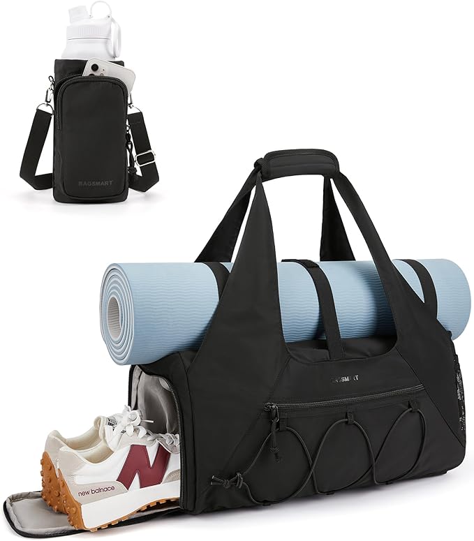BAGSMART Gym Bag for Women, Lightweight Duffel with Shoe Compartment, Tote Bag with Wet Pocket for Yoga Travel, Black