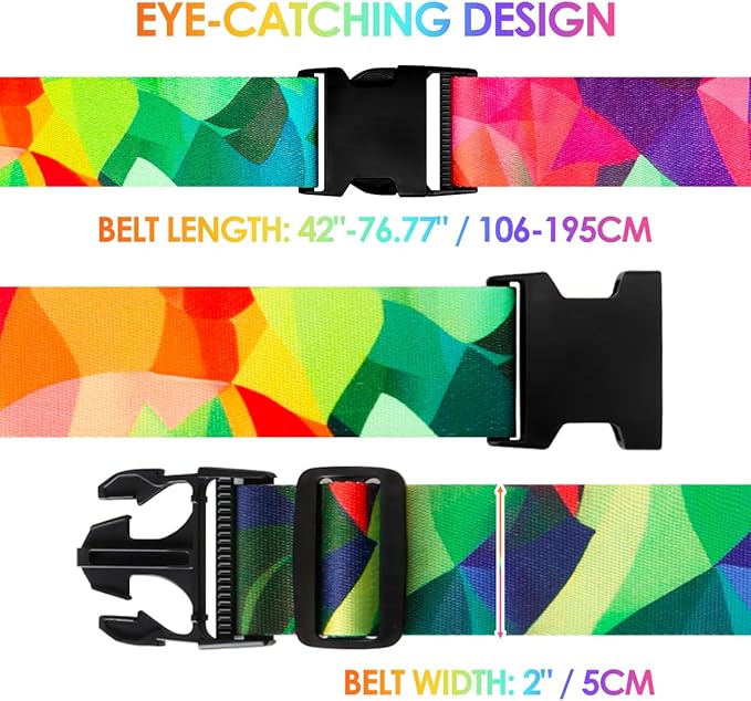 Gutsdoor Luggage Straps for Suitcases Adjustable Travel Belt, Connector Holds Suitcase Bright Colorful Identifiers Travel Bag Accessories (Colorful Geometry)