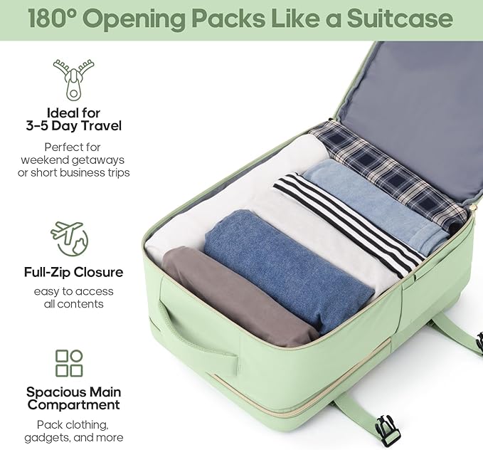 Luggage Sets 3 Piece, Carry On Luggage 20In With Spinner Wheels,PC Hardside Suitcase Set with TSA Lock,Durable Carry On Suitcase With Travel Backpack for Men (Light Green, 3 piece set (BP/20inch))