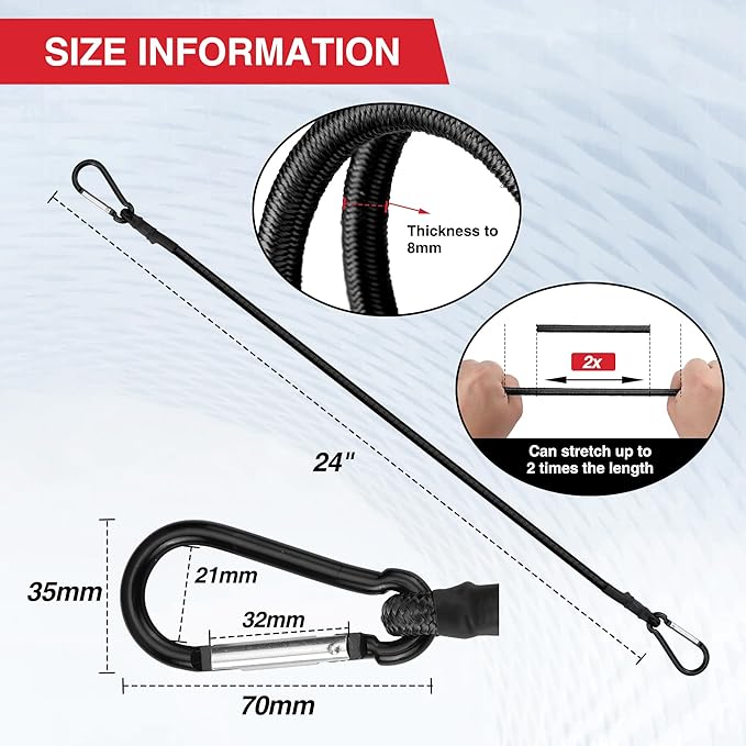 WORKPRO 24 Inch Bungee Cords with Hooks, 4 Pack Superior Rubber Heavy Duty Bungee Straps Strong Elastic Rope for Outdoor Tent, Luggage Rack, Camping, Cargo, RV, Bike, Transporting, Storage, Black