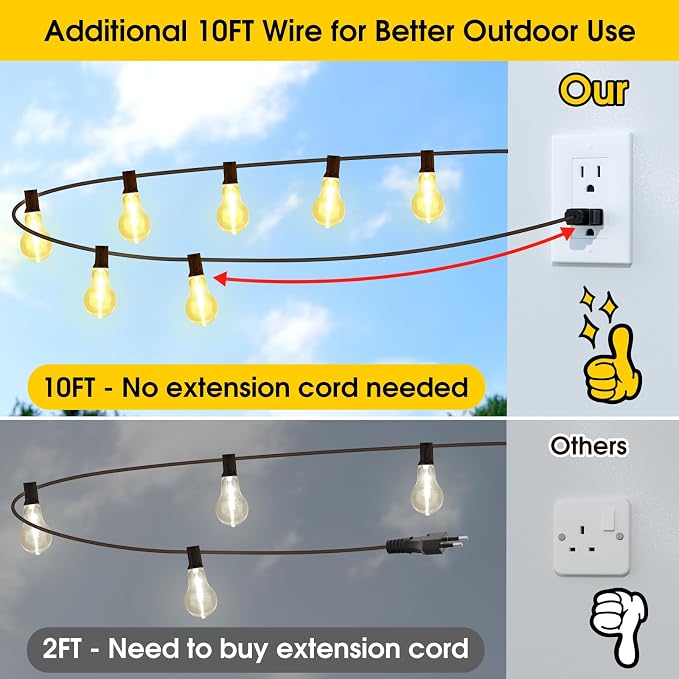 200FT(2x100FT) Outdoor String Lights, 63 A39 Edison Bulbs, Black | Plug in, Dimmer not included, Waterproof, Shatterproof, Extendable, LED Hanging Lamp for Backyard Garden Decor