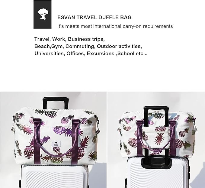 ESVAN Travel Tote Duffel Gym Bag,Weekender Overnight Carry-on Tote Crossbody Bag with Wet Pocket and Trolley Sleeve Upgraded