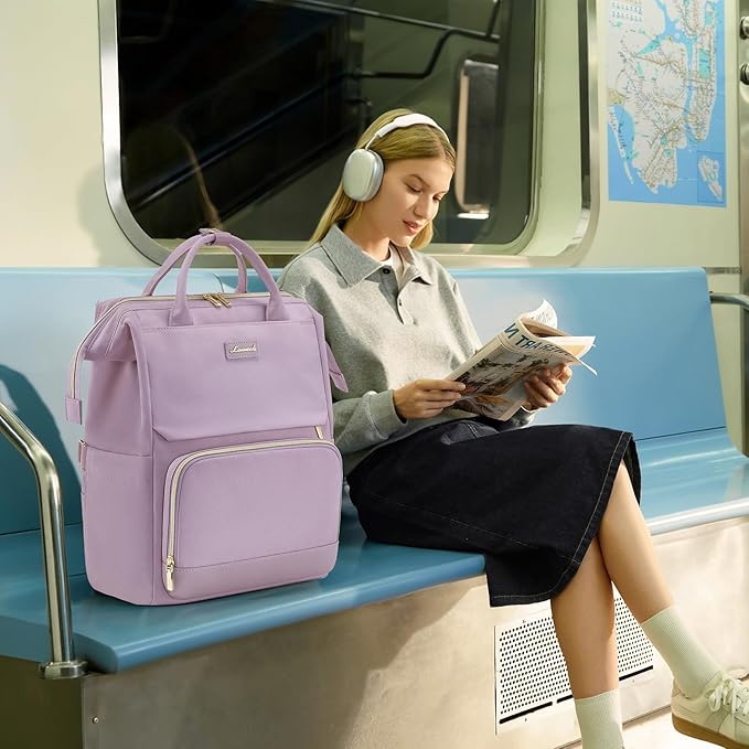 LOVEVOOK Laptop Backpack for Women with Giant Tumbler Holder Pocket, 15.6 inch Travel Work Backpack Purse for Nurse Teacher, Waterproof School Bag College Bookbag Cute Casual Daypack for Girls Purple