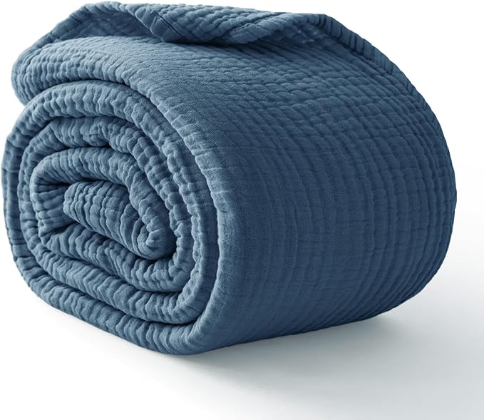 100% Cotton Muslin Blanket 50" x 60", Breathable and Lightweight Cotton Throw Blankets for Couch, Soft Cooling Summer Gauze Blanket for Adults All Season, Grayish Blue
