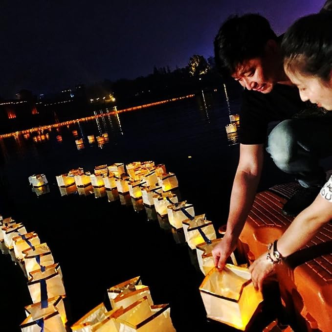 20 Pack Square Chinese Lanterns Wishing, Praying, Floating, River Paper Candle Light, Floating Lanterns for Lake or River, Floating Water Lanterns, Lanterns Floating 5.9"*5.9"*5.9"