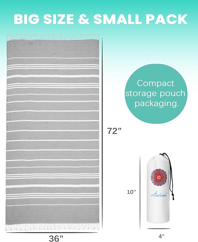 12 Pack Turkish Beach Towels Quick Dry Sand Free Soft Absorbent Extra Large Big Blanket Adult Oversized Bath Pool Swim Towel Lightweight Thin Fast Drying Compact No Sand Packable Vacation Essentials