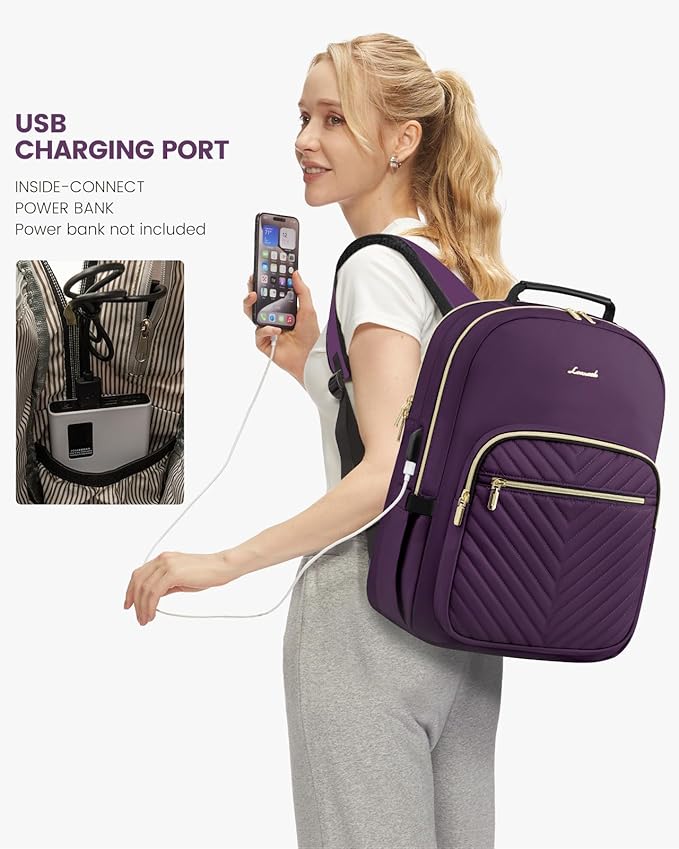 LOVEVOOK Laptop Backpack for Women, Travel Computer Work Bags with 17-inch Laptop Compartment, College School Student Bag Teen Backpacks For Girls, Outdoor Carry On Backpack Purse, Deep Plum