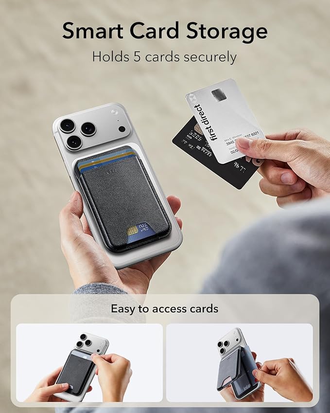 ESR for MagSafe Wallet with Stand, RFID Blocking, MagSafe Ring Included, 5 Cards Holder for Phone Case, Slim Magnetic Wallet for iPhone 17e/17/16/15/14/13/12 (Not for mini), Selected Samsung, Black