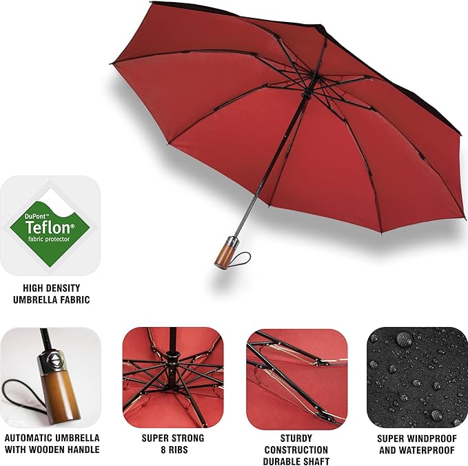 Raintrend Windproof Travel Umbrellas for Rain Automatic +10% Bigger Canopy Strong Frame Compact Folding Portable Umbrella for Women Men Backpack Purse