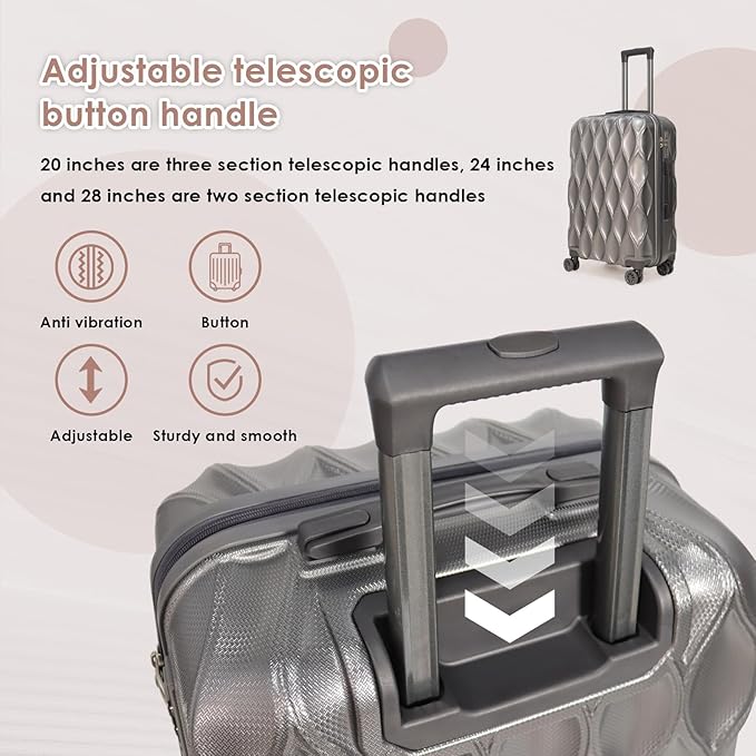 luggage sets 3 piece, 3 piece luggage sets with spinner wheels Hardside Lightweight Luggage 20in 24in 28in. (grey)