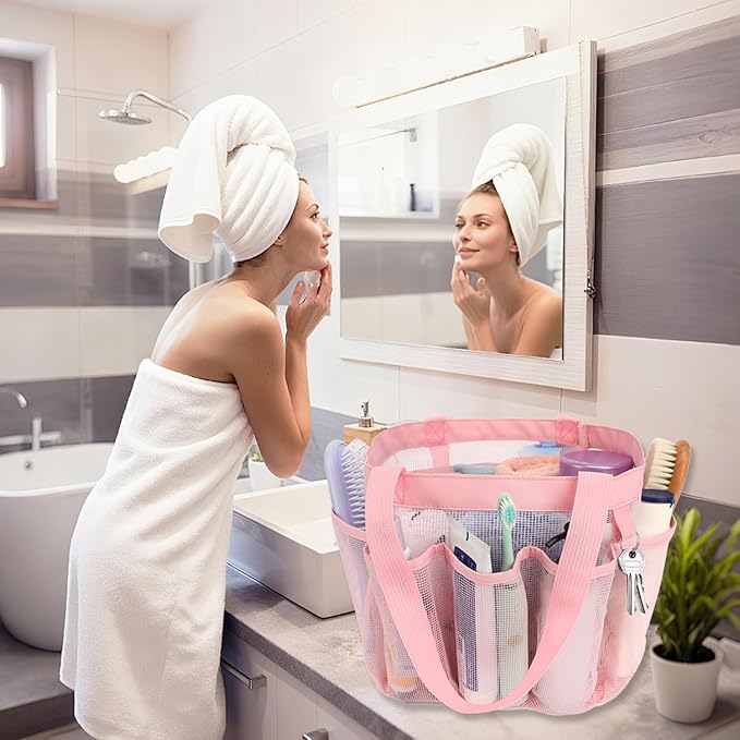 Fammart Mesh Shower Caddy Portable for College Dorm Room Essentials, 8-Pocket Large Shower Basket Tote Bag with 2 Handles for Toiletry, Bathroom, Beach, Camp, Gym