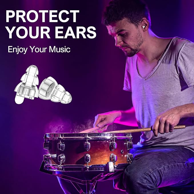 High Fidelity Concert Earplugs for Concerts Musicians，Earplugs for noise reduction，24db Advanced Filter Technology Ear Protection for Music Festivals,DJ's, Nightclub, Drummers - 2 Pairs（Silver）
