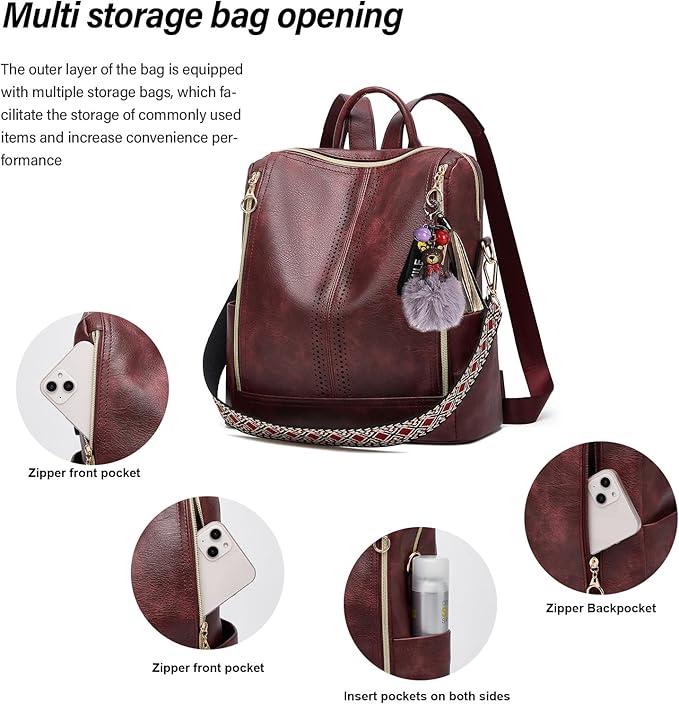 Makes Backpack Purse for Women PU Leather Travel Satchel Handbag Convertible Design Bag with Purse