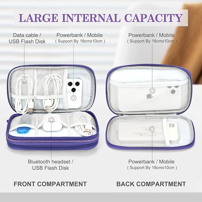 FYY Electronic Organizer, Travel Cable Organizer Bag Pouch Electronic Accessories Carry Case Portable Waterproof Double Layers Storage Bag for Cable, Cord, Charger, Phone, Medium Size, Dark Purple
