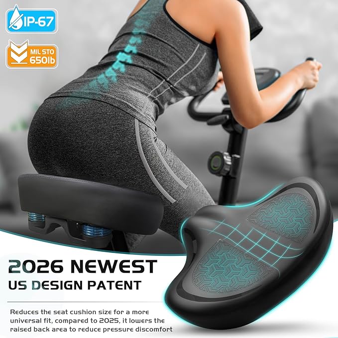 Noseless Bike Seat Cushion for Men & Women - Extra Padding & Comfort Wide Bicycle Seat, Oversized Comfortable Saddle for Peloton Bikes, Exercise Bikes, Electric Bikes, Cruiser Bikes