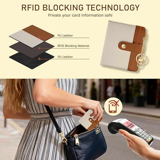 Jogjam Small Ladies Wallet, Rfid Slim Thin Compact Credit Card Women Wallet, PU Leather Bifold Cash Wallet, Zipper Coin Pocket & ID Window, Female Gifts Beige and Brown