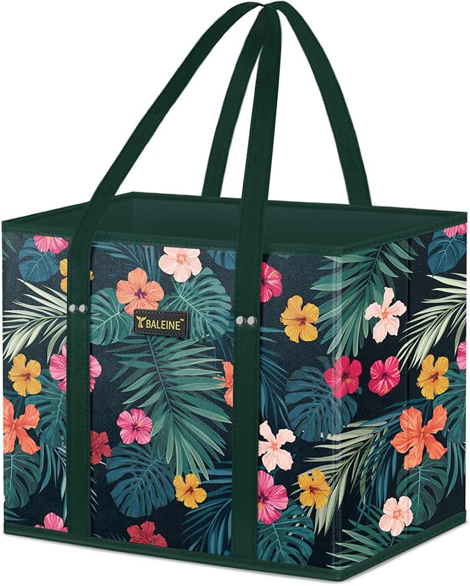 BALEINE 1Pk Reusable Grocery Bags, Foldable Shopping Bags for Groceries with Reinforced Bottom & Handles (Blossom Season)