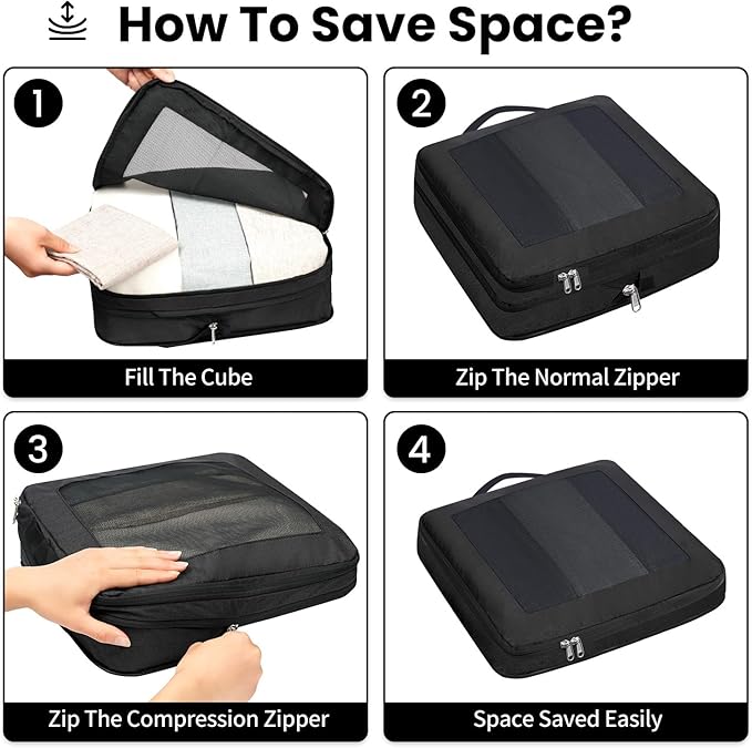 Compression Packing Cubes for Travel, Lightweight Vacation Travel Essentials, Travel Accessories for Suitcase Organizer Bags Set, Durable Luggage Organizer