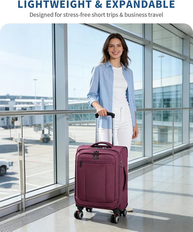 ECOHUB Carry On Luggage Airline Approved, 20 Inch Softside Carry On Suitcase with Spring Shock-Absorbing Spinner Wheels, Lightweight Travel Luggage with TSA Lock, 22x14x9 Carry-On Bag