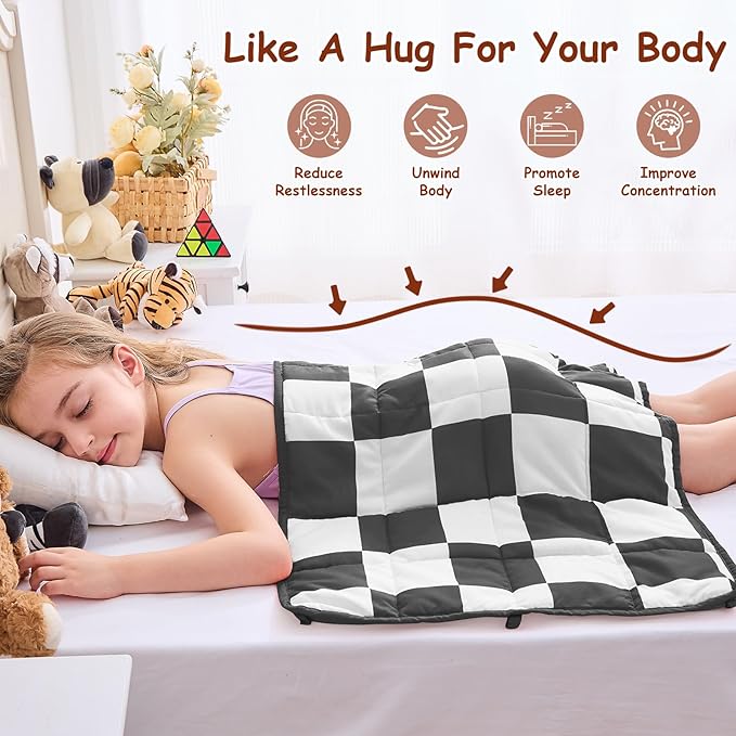 yescool Black Checkered Weighted Lap Pad 2 Pounds Cooling Weighted Lap Blanket, Plaid Small Weighted Blanket, Weighted Throw Blankets Gifts for Travel Indoor Outdoor, 20"x30"
