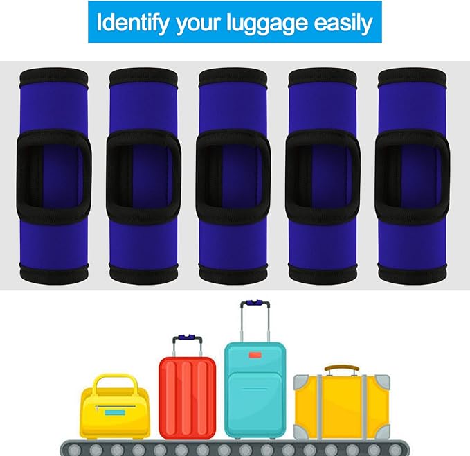 Cosmos 5 Pcs Neoprene Luggage Handle Wrap Soft Grip Handle Cover Luggage Identifier with Hollow Design for Push-Button Handle Trolley Handle and Travel Suitcase Trolley Case (Deep Blue)
