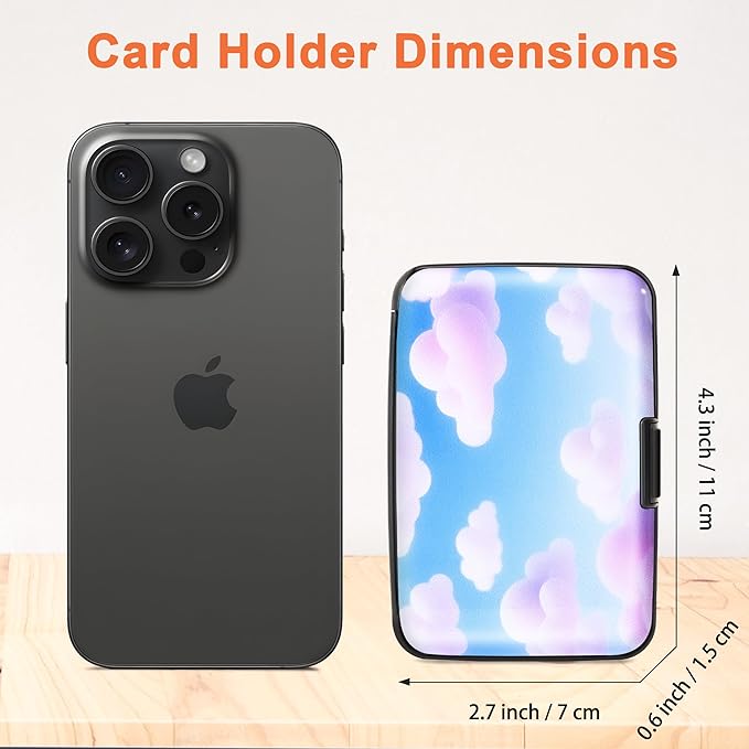Mayski Credit Card Holder, RFID Blocking, Aluminum Alloy Hard Case, Small Mini Business Metal Wallet for Women Men, Pink Clouds
