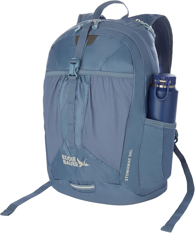 Eddie Bauer Stowaway Packable Backpack | Travel | Outdoor | Lightweight | Foldable | Durable | Ripstop Polyester | 30L - Blue Tile