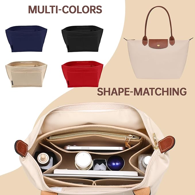 OPPOSHE Purse Organizer Insert for Longchamp Le Pliage, Premium Felt Long Champ Bag Handbag Women, Tote Organizer Insert with 9 Compartments (Large, Navy)