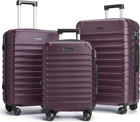 LIGHT FLIGHT Luggage Sets, 3 Piece Durable Suitcase Set with Spinner Wheels, 3 Pcs Hard Shell Lightweight Luggage with TSA Lock, Large Checked Travel Suitcases, 20/24/28 Inch,Purple