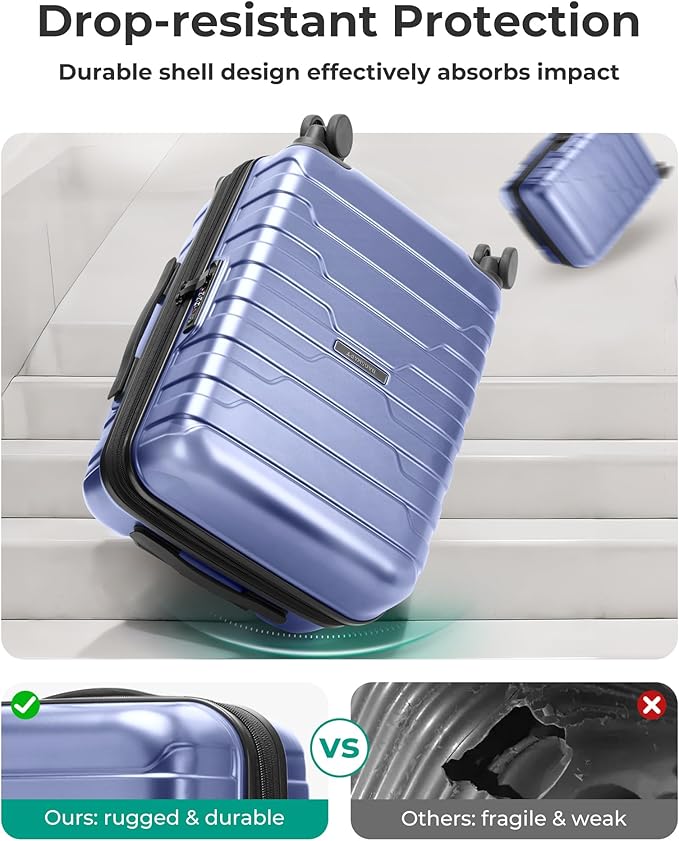 BAGSMART Carry On Luggage 22x14x9 Airline Approved with Spinner Wheels,Lightweight 20 Inch Luggage with TSA Lock,Expandable Hard Shell Carry On Suitcases for Men Women,Slate Blue