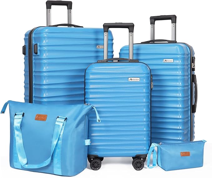 Luggage Set 3 Pieces (20/24/28) -Suitcase Set - Carry on Luggage with Wheels - Check-in Luggage - PC + ABS Durable Suitcase Rotating Silent Wheels Hardside Luggage with Spinner Wheels,5pcs (Sky Blue)