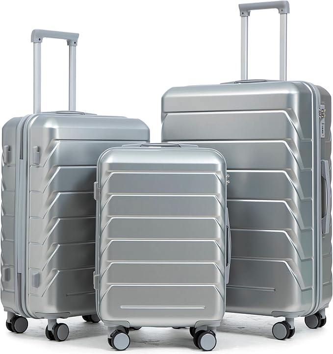 Hardshell Luggage, Lightweight Suitcase with Spinner Wheels, Silver