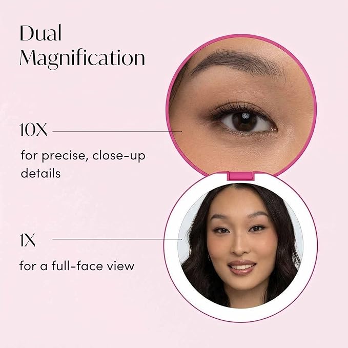 Fancii Taylor Compact Travel Mirror with Light, Rechargeable, 10x /1x Magnifying, 3 LED Light Settings - Best for Makeup, On The Go Touch-Ups, (Magnolia Burst)